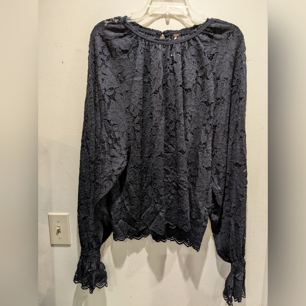 Free People Elegant Black Lace Women's Top Size Large